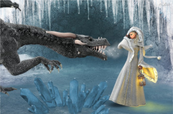 Картинка 3д+графика фантазия+ fantasy взгляд девушка дракон фон