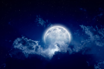 обоя космос, луна, свет, тучи, полнолуние, пейзаж, звёзды, ночь, облака