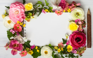 обоя цветы, букеты,  композиции, pink, wood, композиция, floral, frame, flowers