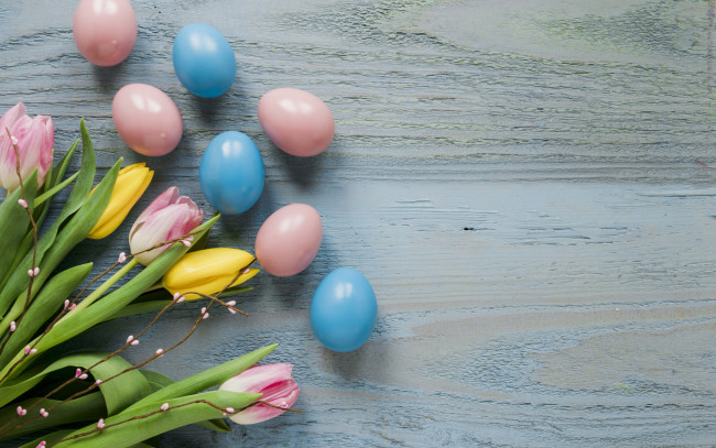 Обои картинки фото праздничные, пасха, wood, желтые, decoration, happy, spring, яйца, крашеные, yellow, tender, тюльпаны, easter, розовые, весна, цветы, eggs, flowers, tulips, pink