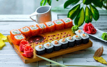 Картинка еда рыба +морепродукты +суши +роллы имбирь суши роллы васаби