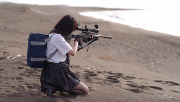 обоя девушки, - девушки с оружием, японская, школьница