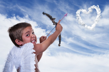 Картинка разное дети купидон лук крылья облака