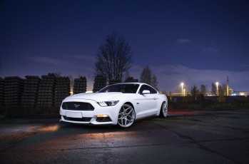 обоя ford mustang, автомобили, ford, mustang, white, stance, muscle, car, city