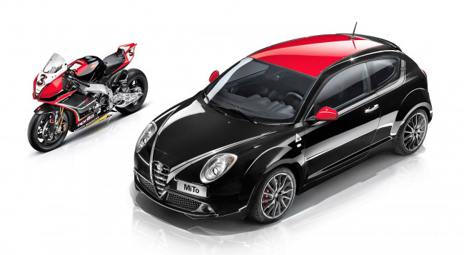 Обои картинки фото alfa romeo mito sbk limited edition, автомобили, alfa romeo, черный, мотоцикл