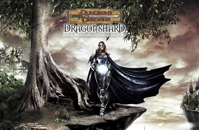 Обои картинки фото видео игры, dragonshard, девушка, магия, плащ, дерево, обрыв