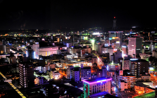 Обои картинки фото города, огни, ночного, oita city, japan