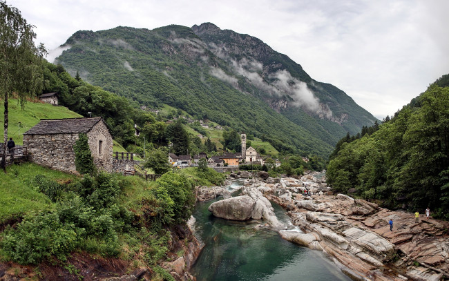Обои картинки фото природа, горы, швейцария, тичино, lavertezzo
