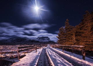 Картинка пейзаж природа дороги луна звезды ночь дорога горы