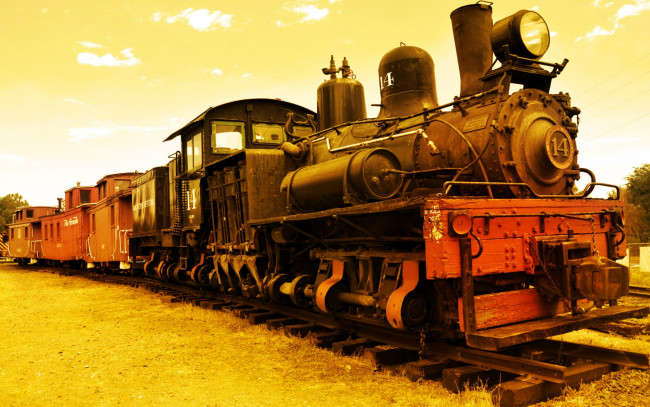 Обои картинки фото vintage, train, техника, паровозы, паровоз, музей, вагоны, экспонат