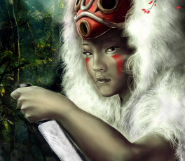 Картинка аниме mononoke+hime принцесса мононоке маска мех лицо рука нож
