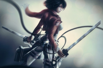 Картинка аниме shingeki+no+kyojin mikasa ackerman shingeki no kyojin шарф провод ремни спиной клинки меч девушка вторжение титанов attack on titan арт