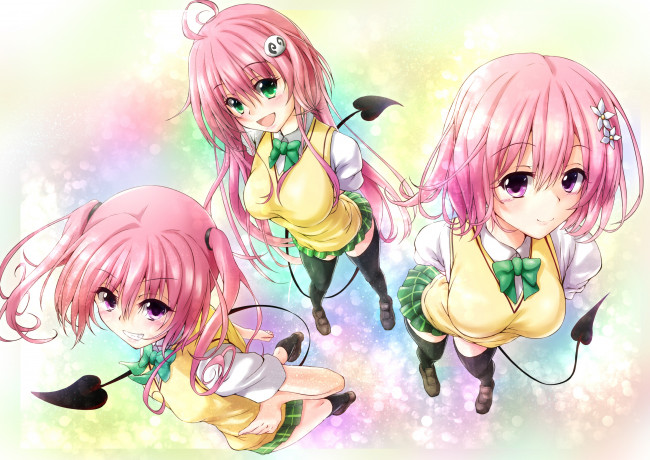 Обои картинки фото аниме, to-love-ru, девушка, розовые, волосы, форма, хвостик
