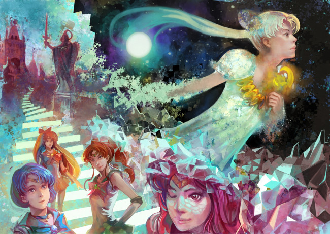 Обои картинки фото аниме, sailor moon, mercury, princess, serenity, jupiter, mars, sailor, venus
