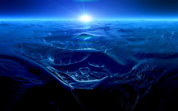 Картинка 3д+графика другое+ other отражение природа пейзаж небо закат солнце звёзды вода лёд