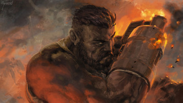 Картинка аниме final+fantasy огонь barret wallace взгляд борода оружие мужчина баррет