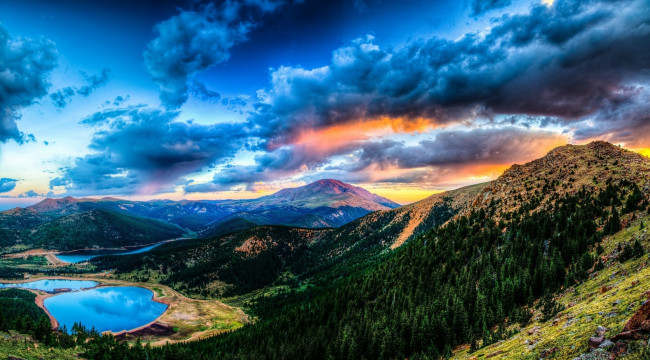 Обои картинки фото природа, горы, закат, пейзаж, озеро