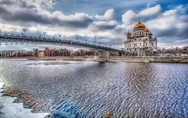 Обои картинки фото города, москва , россия, храм, христа, спасителя, hdr, река, москва