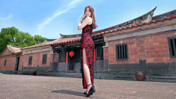 Картинка девушки -unsort+ азиатки платье разрез каблуки брюнетки