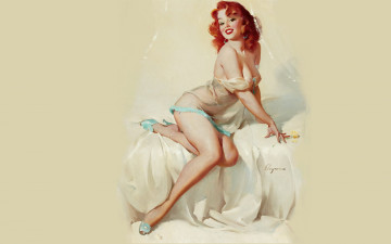 Картинка рисованное arthur+saron+sarnoff пеньюар пин-ап рыжая улыбка девушка