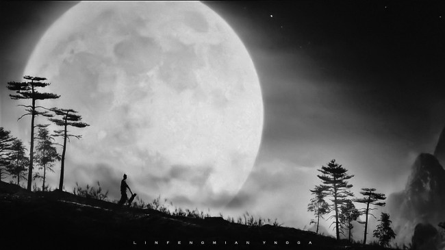 Обои картинки фото кино фильмы, jade dynasty, парень, луна, горы, деревья