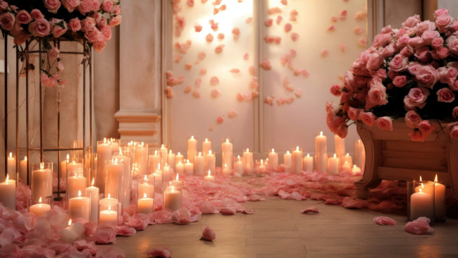 Обои картинки фото разное, свечи, розы, много