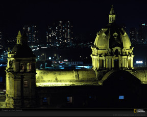 обоя города, огни, ночного, cartagena, colombia