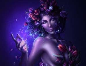 Картинка фэнтези девушки девушка арт грудь цветы когти