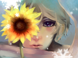 Картинка аниме hetalia +axis+powers russia парень шарф снежинки лицо подсолнух цветок