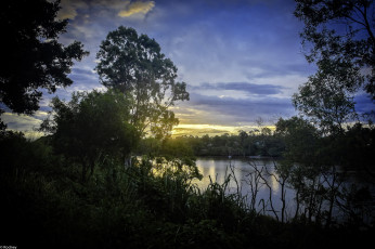 Картинка природа восходы закаты река закат вечер деревья небо