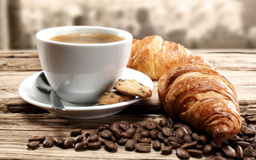 Картинка еда кофе +кофейные+зёрна печенье зерна круассаны