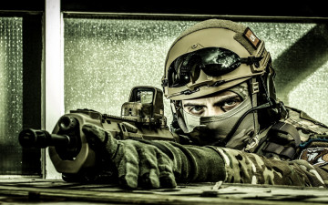обоя оружие, армия, спецназ, soldier, uniform, equipment, eyes, gun, assault, rifle