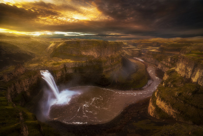 Обои картинки фото природа, водопады, сша, штат, вашингтон, водопад, река, палус, каньон, утро