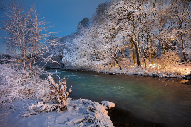Обои картинки фото природа, зима, река, деревья, снег