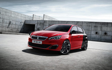 Картинка автомобили peugeot здание площадка красный gti 308 пежо