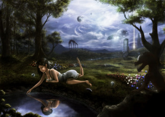 Картинка фэнтези красавицы+и+чудовища иной мир девушка монстр лес озеро