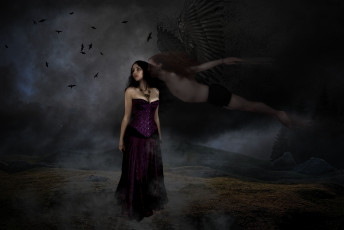 Картинка фэнтези фотоарт фон крылья девушка мужчина