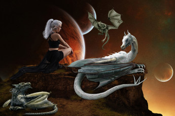 Картинка фэнтези красавицы+и+чудовища девушка планета фон драконы