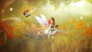 Картинка фэнтези эльфы девочка взгляд фон бабочка