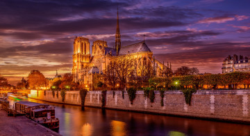 Картинка notre+dame города париж+ франция собор ночь