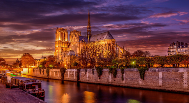 Обои картинки фото notre dame, города, париж , франция, собор, ночь