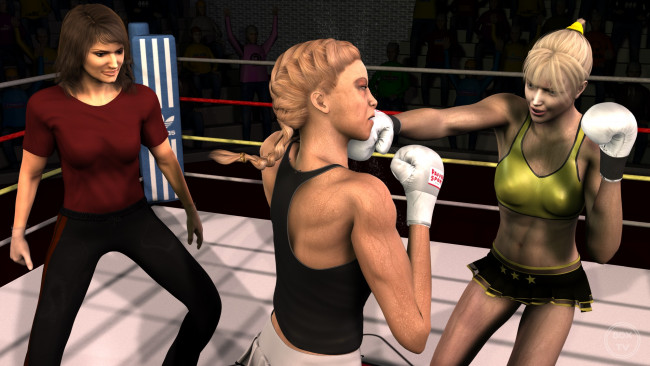 Обои картинки фото 3д графика, спорт , sport, ринг, фон, девушки, взгляд, бокс