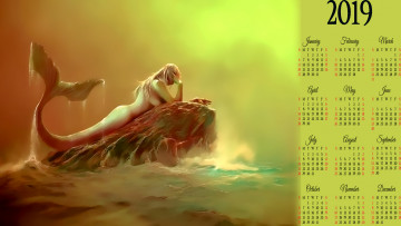 Картинка календари фэнтези хвост камень водоем русалка