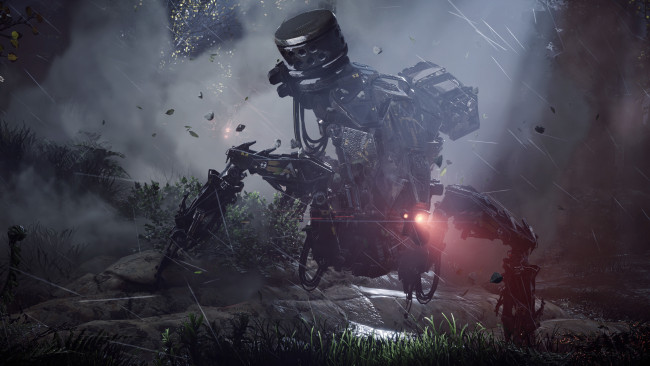 Обои картинки фото видео игры, horizon zero dawn, робот, трава, осколки
