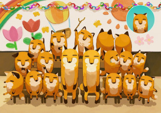 Картинка рисованное животные +лисы лисы скамейки праздник