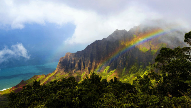Обои картинки фото kalalau valley, na pali coast, kauai, природа, радуга, kalalau, valley, na, pali, coast