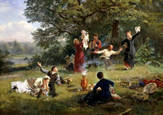 Картинка алексей корзухин воскресный день рисованные отдых пикник люди танцы самовар