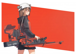 Картинка аниме -weapon +blood+&+technology красный фон оружие технологии девушка арт