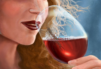 Картинка фэнтези существа существо бокал девушка вино насекомое