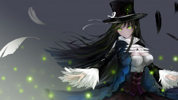Картинка аниме -halloween+&+magic шляпа арт брюнетка девушка